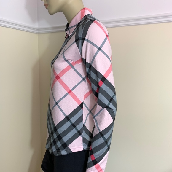 SanSoleil pink black plaid UPF 50 top S - Picture 5 of 11